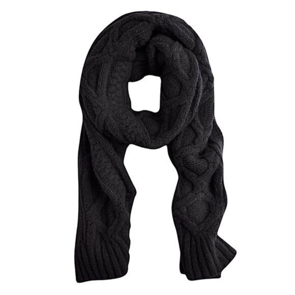 J. Crew Loopy Stitch Oversized Cable Knit Scarf in Black NWT - Picture 1 of 9